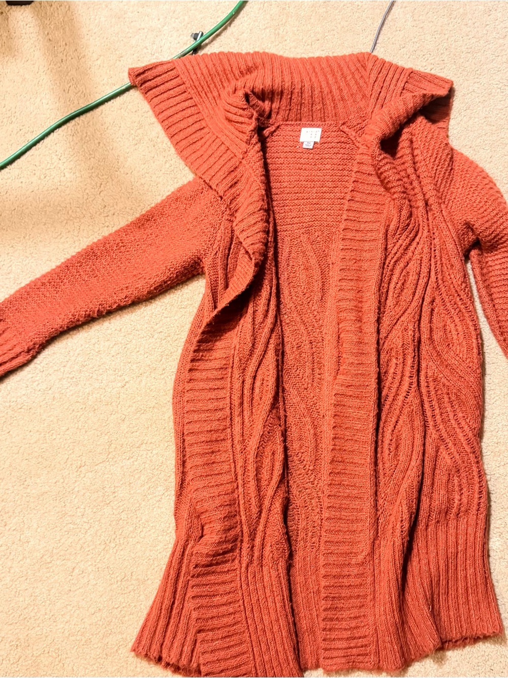 Rust Cable Knit Hooded Women's Sweater Cardigan
